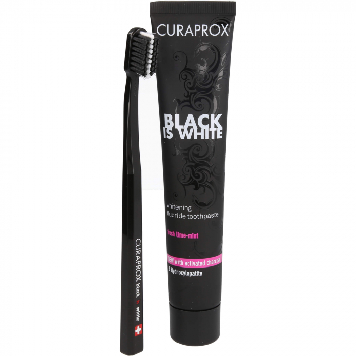 CURAPROX black is white Kohlezahnpasta und Bürste 1 St