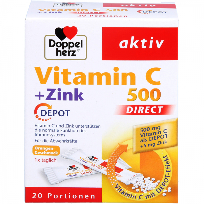 DOPPELHERZ Vitamin C 500+Zink Depot DIRECT Pellets 20 St