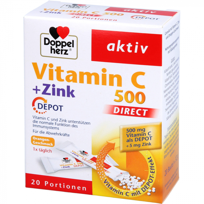 DOPPELHERZ Vitamin C 500+Zink Depot DIRECT Pellets 20 St