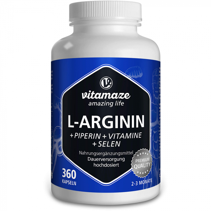 L-ARGININ 750 mg hochd.+Piperin+Vitamine Kapseln 360 St