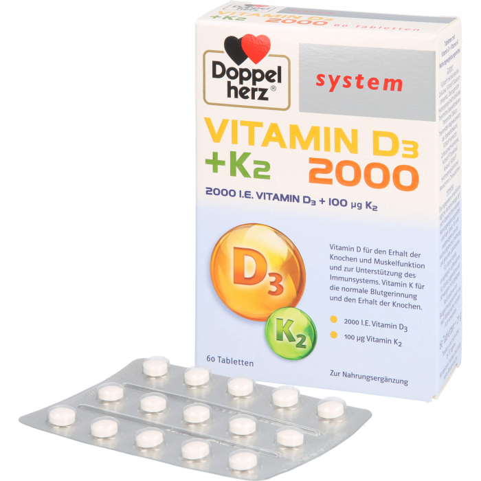 DOPPELHERZ Vitamin D3 2000+K2 system Tabletten 60 St