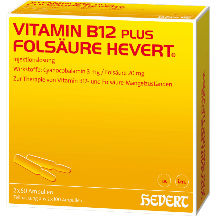 VITAMIN B12 PLUS Folsäure Hevert a 2 ml Ampullen 2X100 St